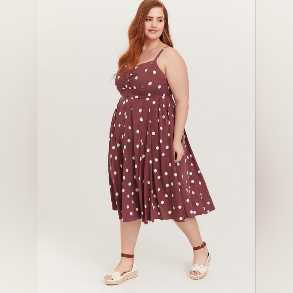 Midi Challis Button-Front Polka Dot Dress